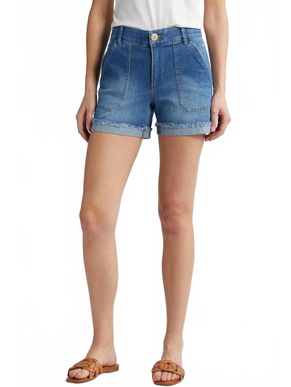 Wit & Wisdom Ab'Solution Patch Pocket High Waist Denim Shorts NWT Mid Blue 0